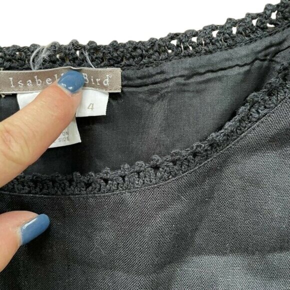 Isabella Bird Women Sheath Dress Sleeveless Scoop Neck Lace Detail Black 4 - Picture 4 of 7